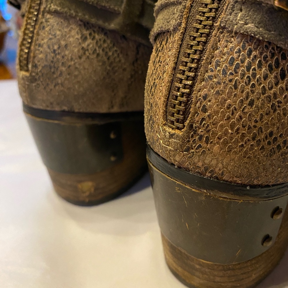 Brown Leather Harness Ankle Boots with Bronzed Hardware Detailing - Picture 7 of 16